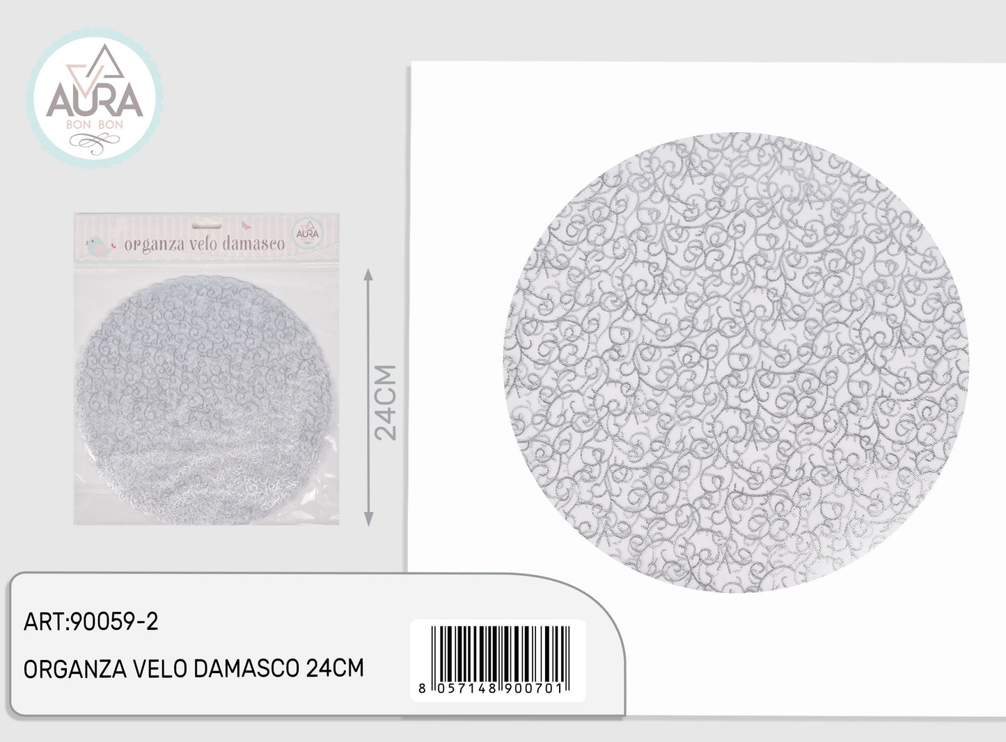 Velo in organza damascato argento 12pz