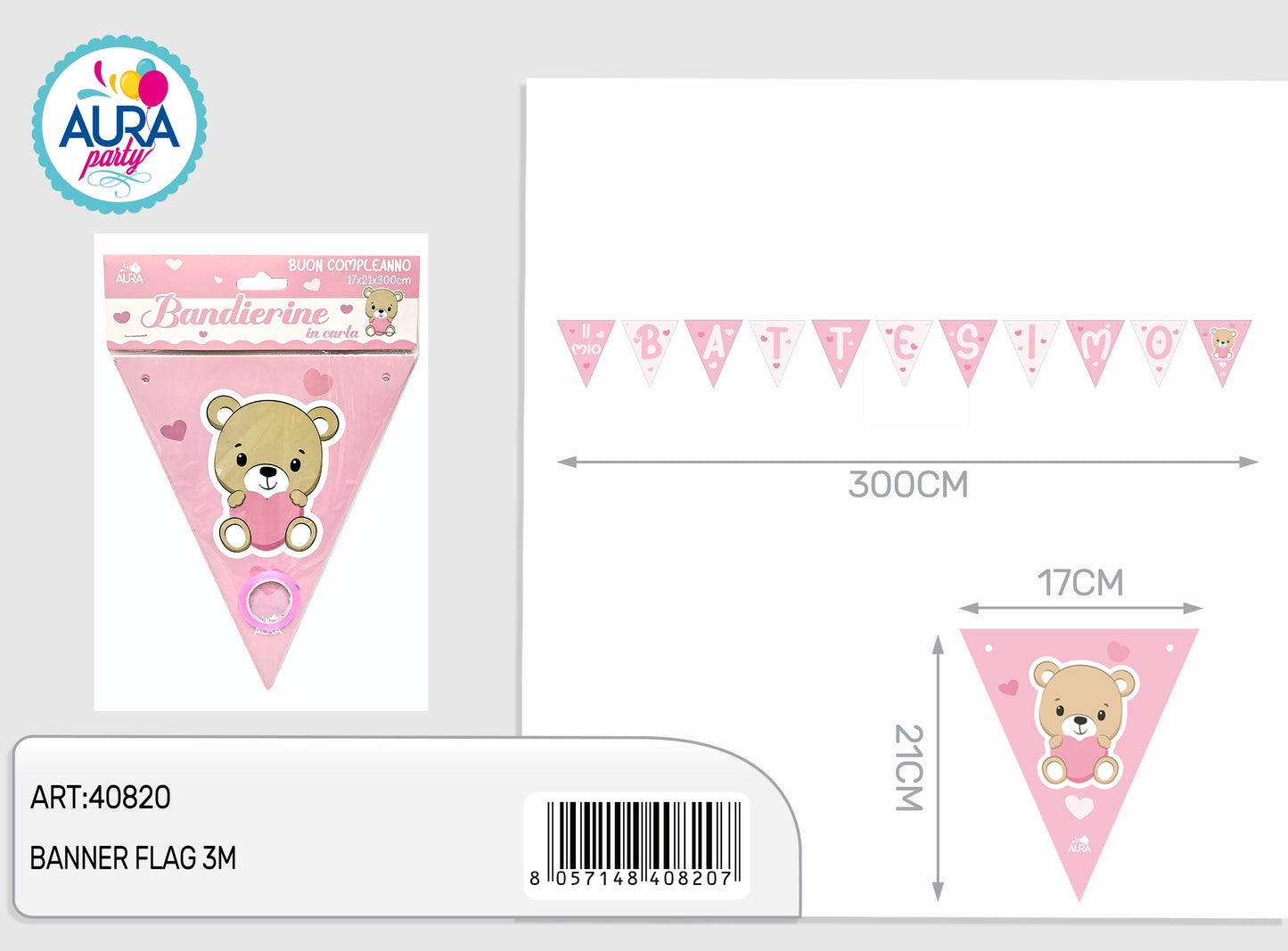 bandierine orsetto rosa battesimo