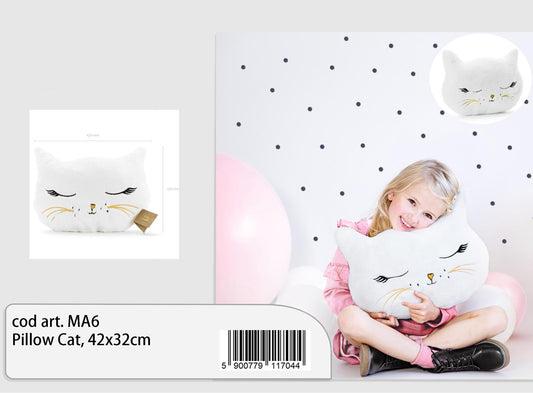 Cuscino gattino bianco in peluche 42x32cm