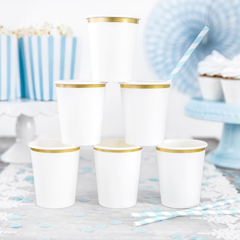 Bicchieri bianchi con riga oro 260ml 6pz