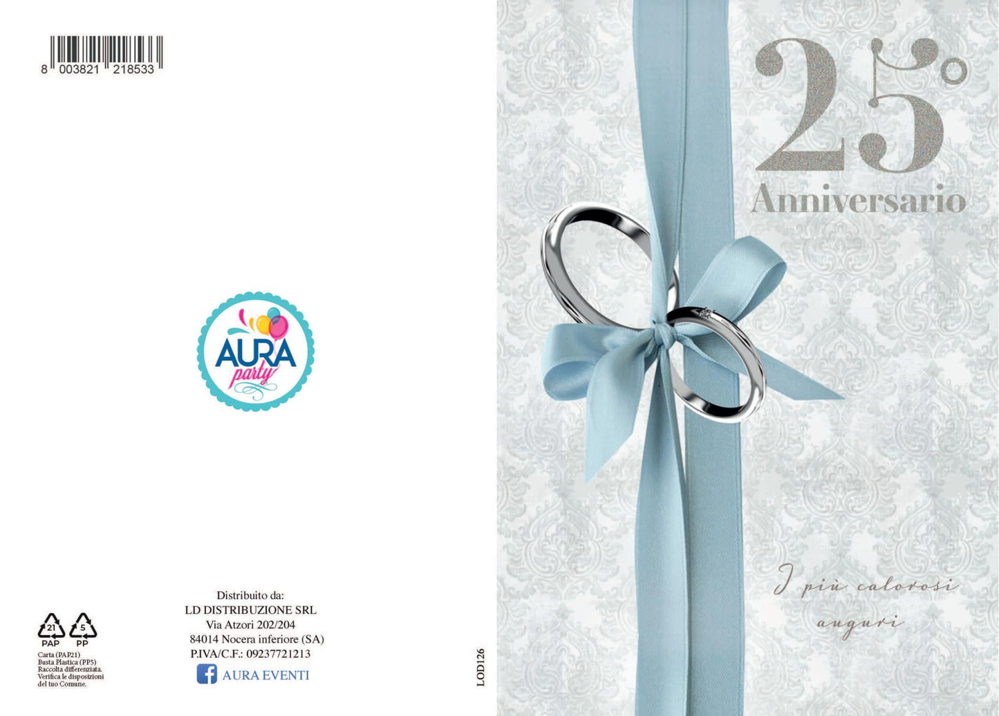 biglietto 25 anniversario con glitter