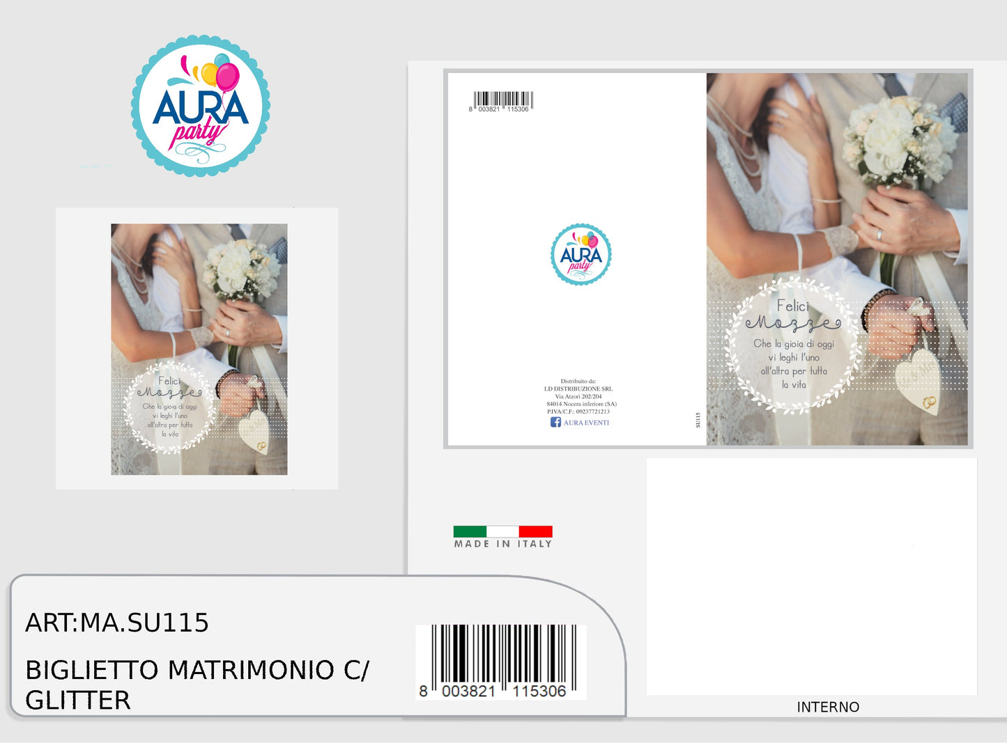 biglietto matrimonio con glitter