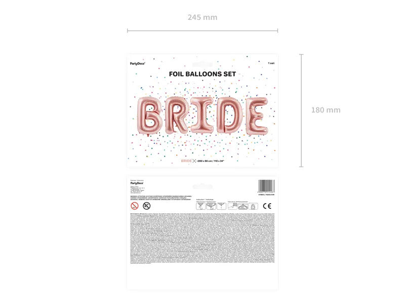 Foil balloon Bride, 280x86cm, rose gold