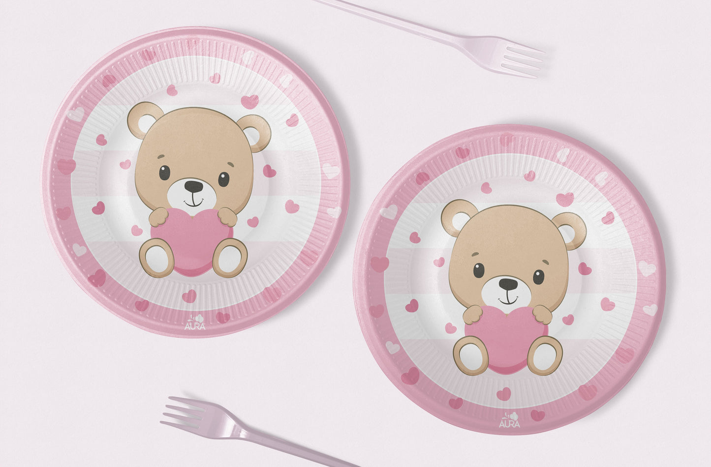 piatti piani orsetto 23cm rosa 8pz