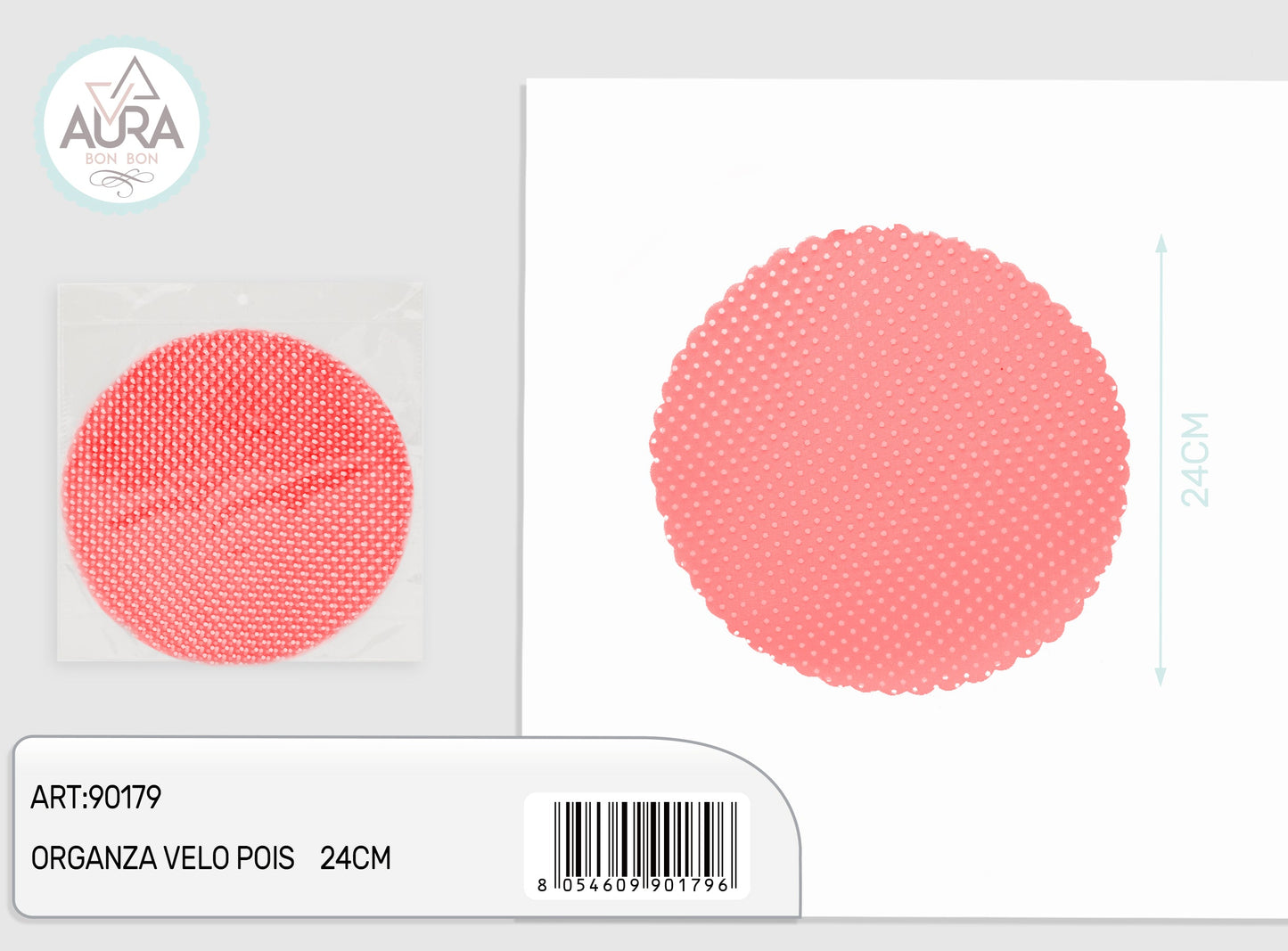 velo organza pois 24cm 25pz rosso