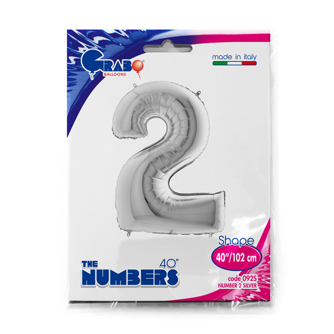 numerone 2 foil 100cm/40inch argento