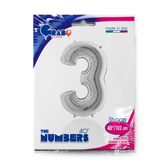 numerone 3 foil 100cm/40inch argento