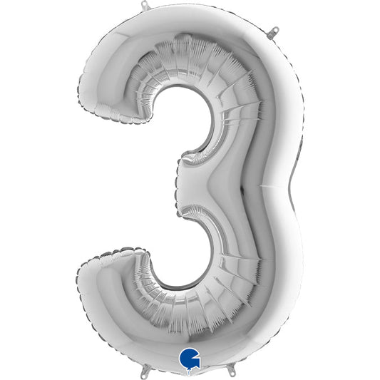 numerone 3 foil 100cm/40inch argento