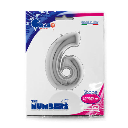 numerone 6 foil 100cm/40inch argento