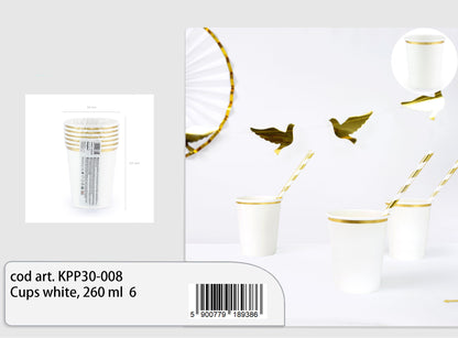 Bicchieri bianchi con riga oro 260ml 6pz