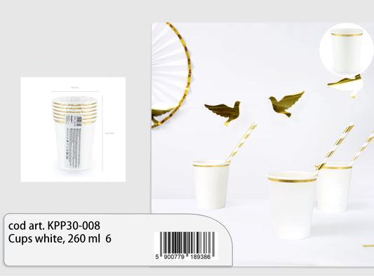 Bicchieri bianchi con riga oro 260ml 6pz