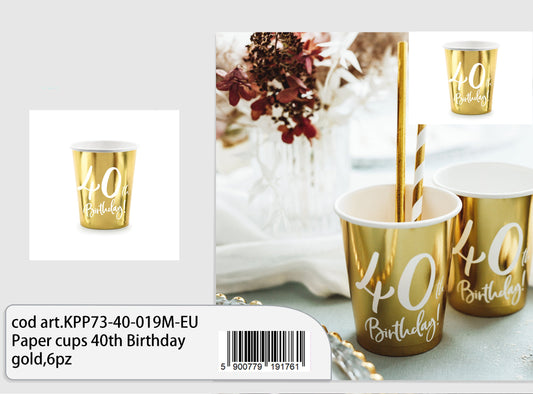 Bicchieri di carta 40th Birthday gold 6pz