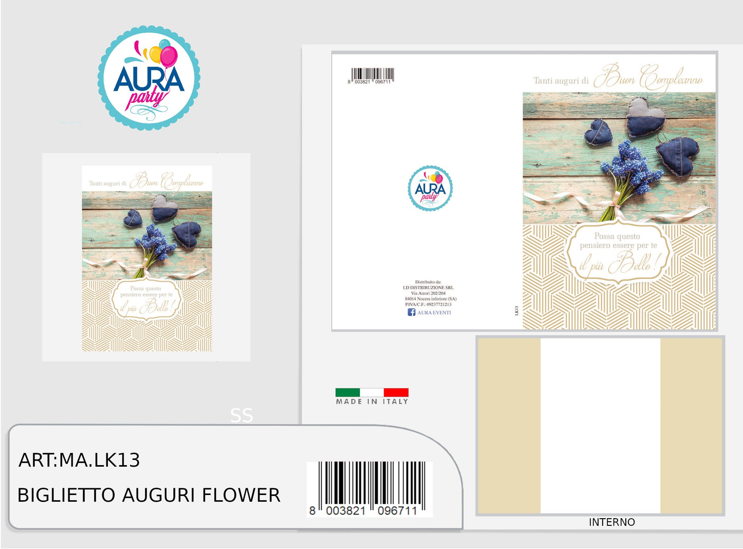 Biglietto buon compleanno con fiori e stampa in oro