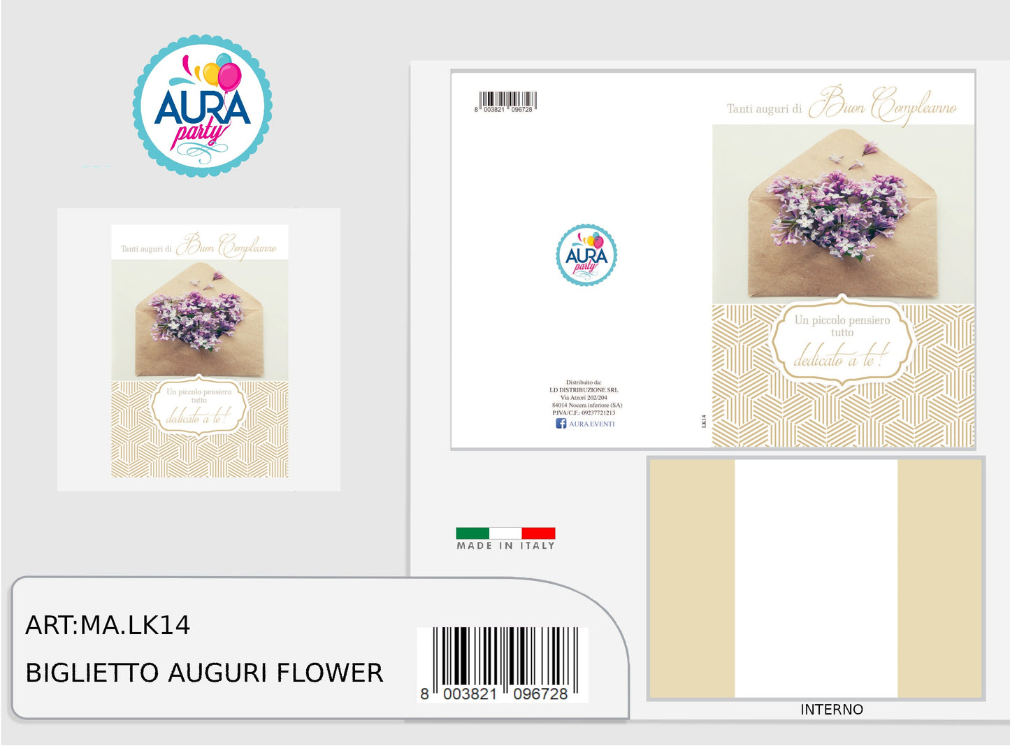 Biglietto auguri con fiori con stampa oro