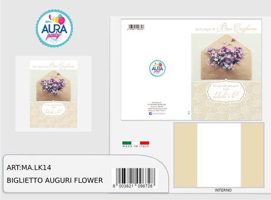 Biglietto auguri con fiori con stampa oro