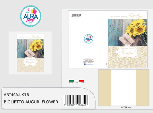 Biglietto buon compleanno con girasoli e stampa in oro