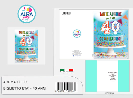 biglietto compleanno 40 anni