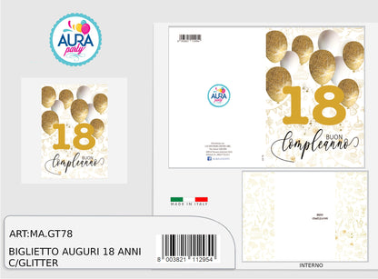 biglietto auguri 18 anni con glitter