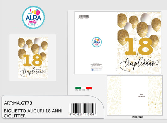 biglietto auguri 18 anni con glitter