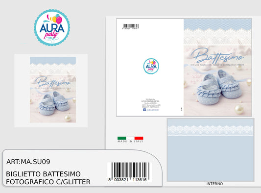 Biglietto auguri per Battesimo bimbo con glitter