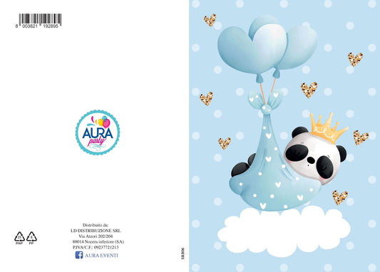 Biglietto di auguri per battesimo con panda bimbo