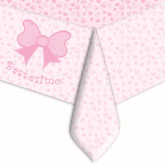 Tovaglia in plastica 140x270cm Battesimo Rosa