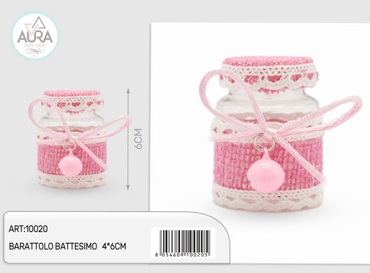barattolo battesimo 4x6cm rosa