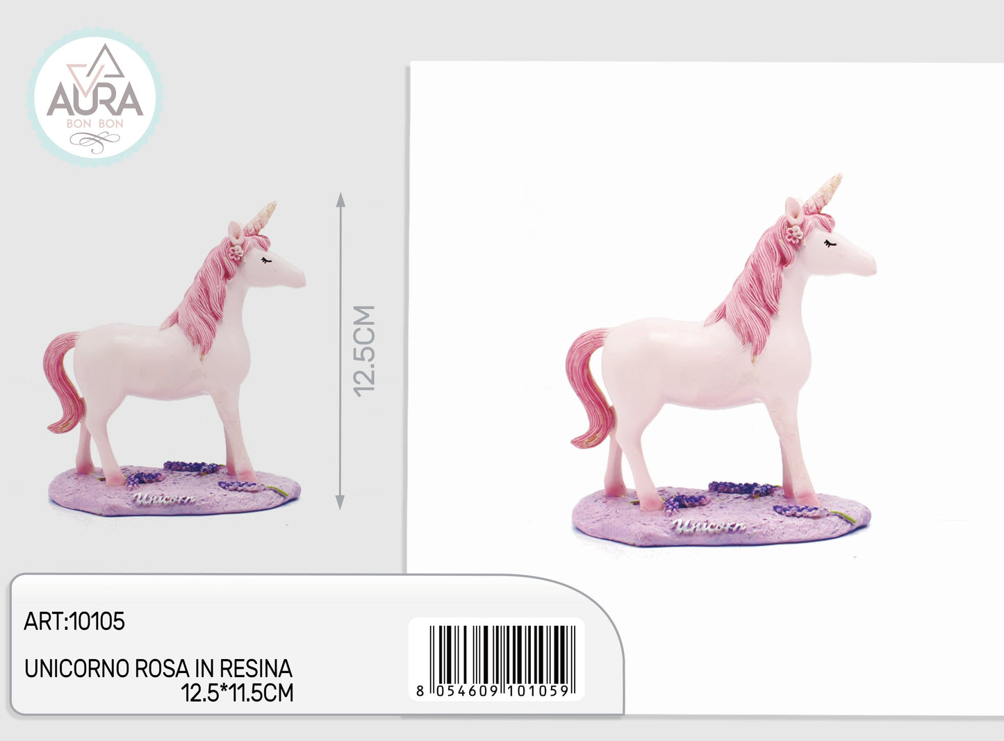 unicorno rosa in resina 12,5x11,5cm