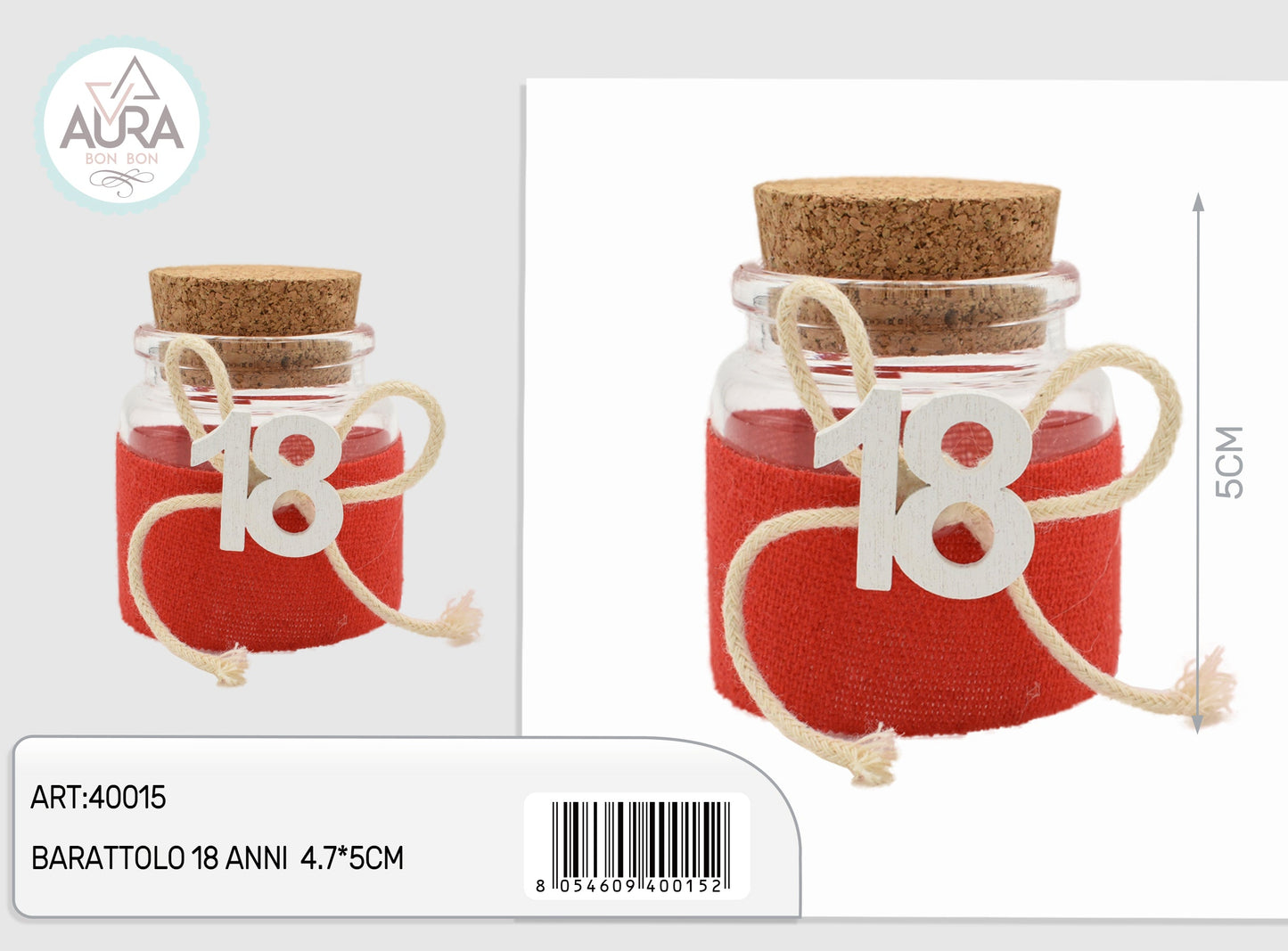 barattolo in vetro 18 anni 4,7x5cm rosso