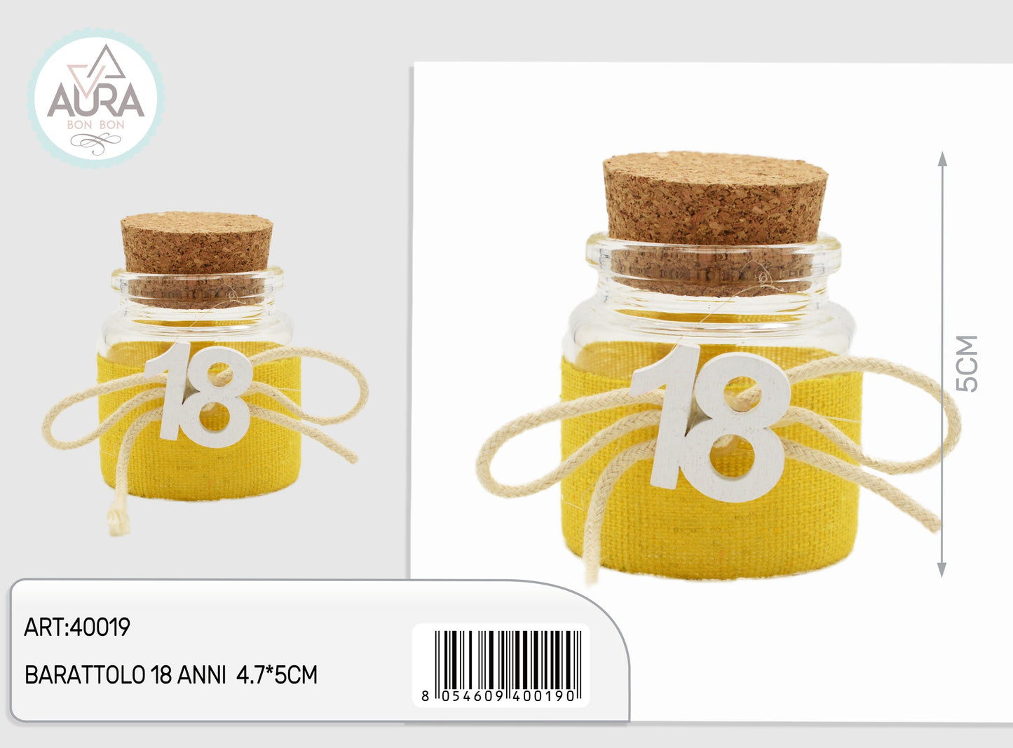 barattolo in vetro 18 anni 4,7x5cm giallo
