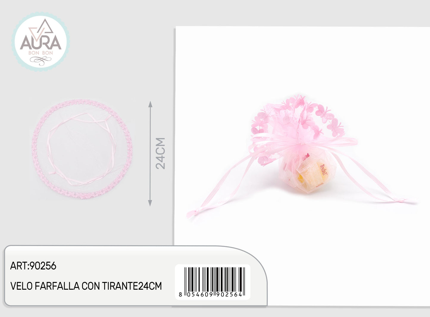 velo farfalla con tirante 24cm rosa