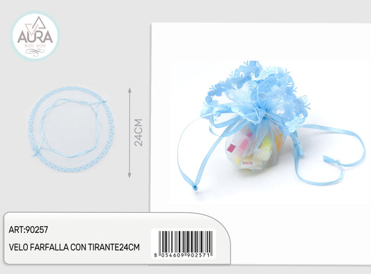 velo farfalla con tirante 24cm celeste