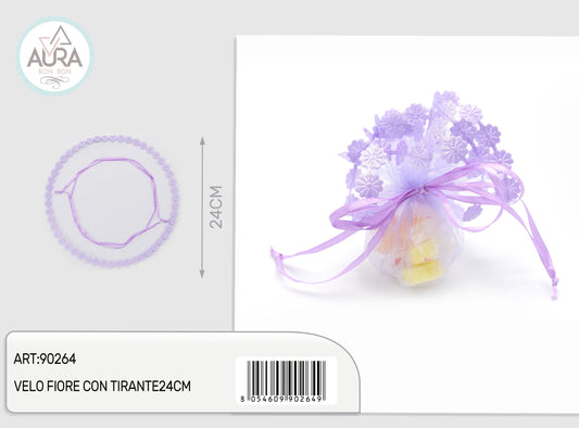 velo fiore con tirante 24cm lilla
