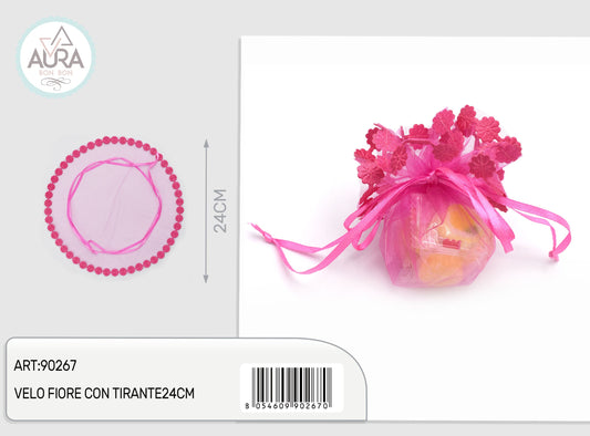 velo fiore con tirante 24cm fucsia