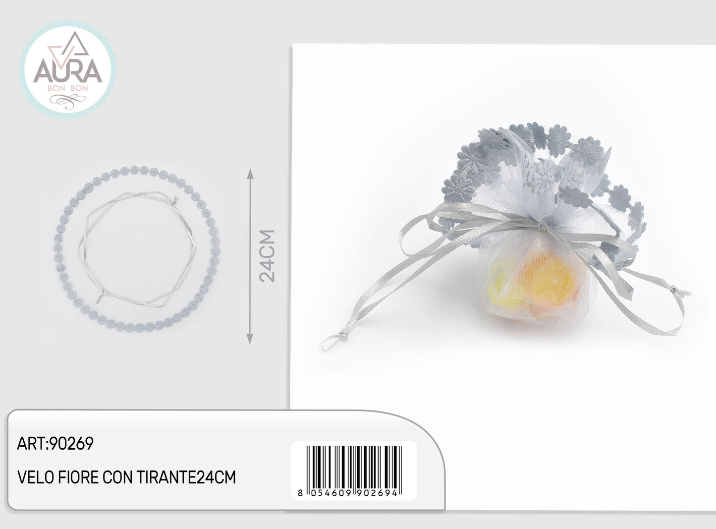 velo fiore con tirante 24cm argento