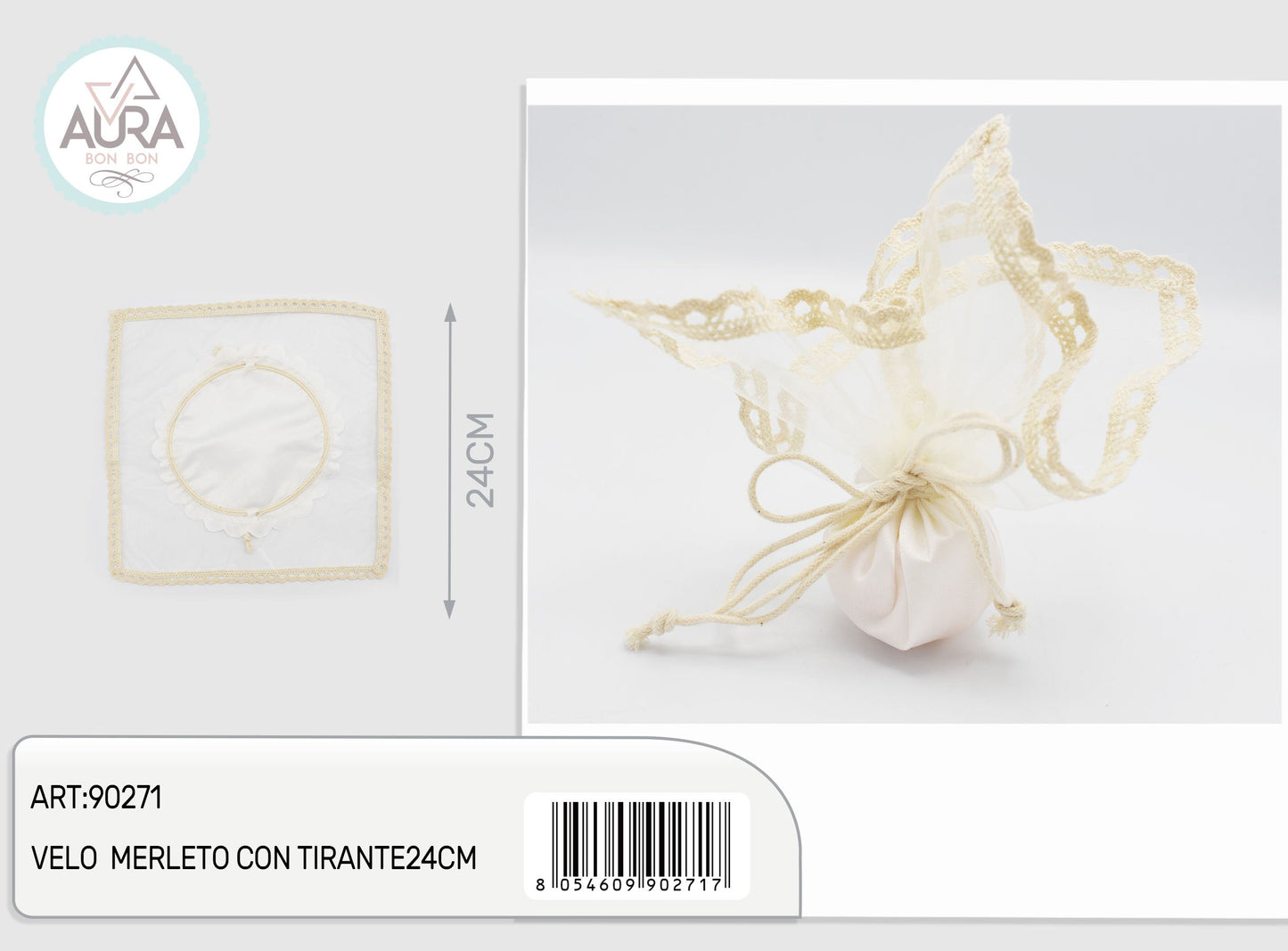 velo merletto con tirante 24cm avorio