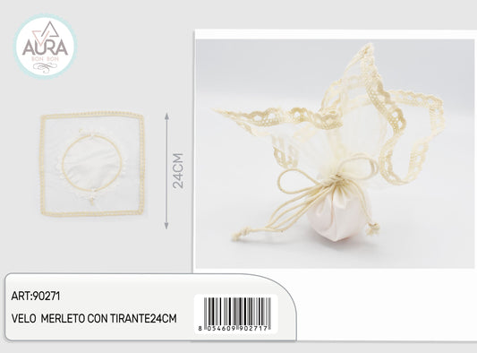 velo merletto con tirante 24cm avorio
