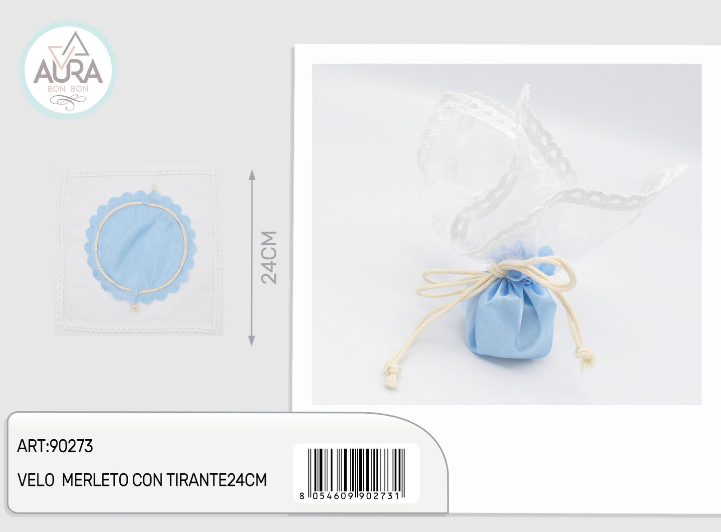 velo merletto con tirante 24cm celeste