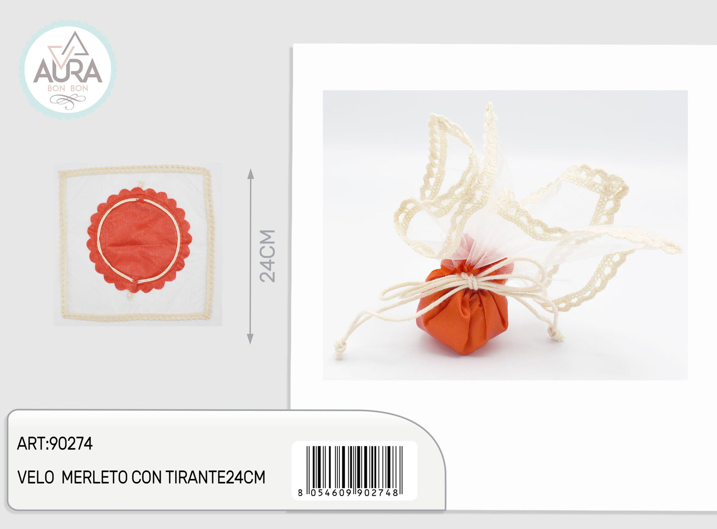 velo merletto con tirante 24cm rosso