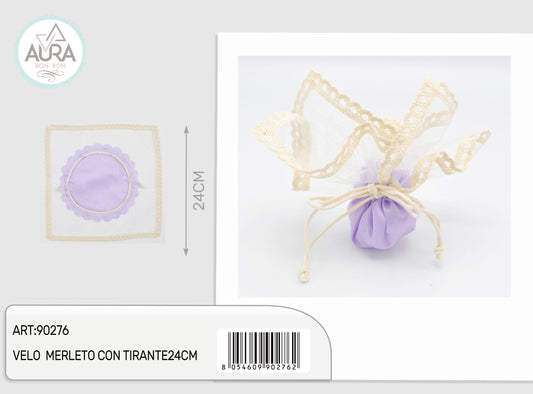 velo merletto con tirante 24cm lilla