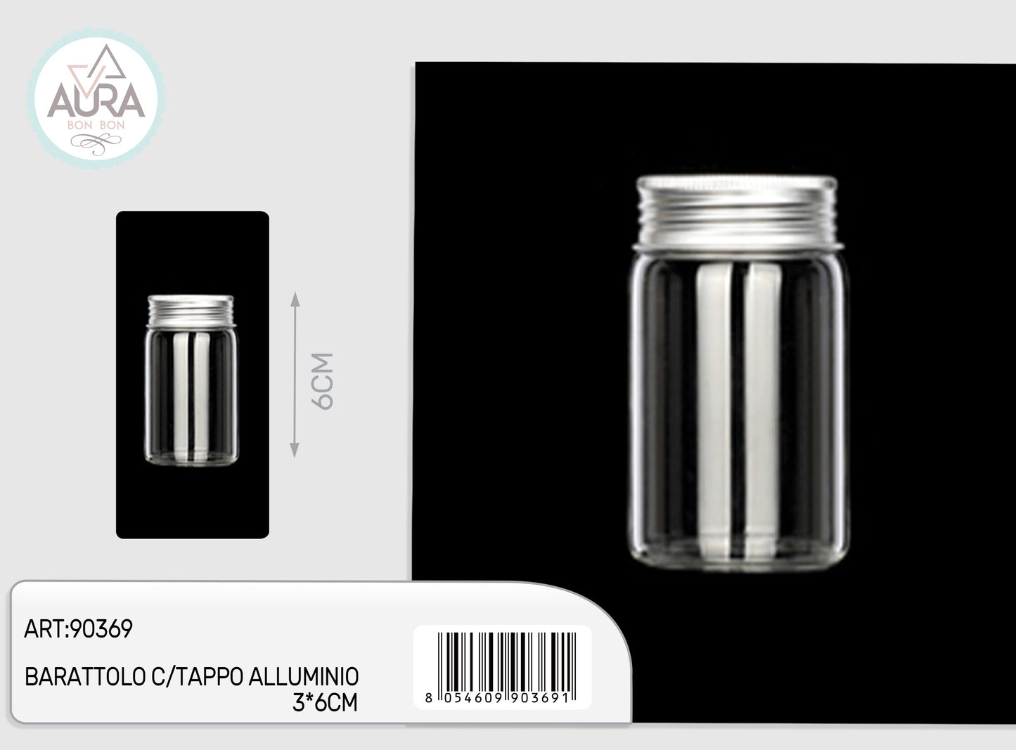 barattolo in vetro con tappo alluminio 3x6cm