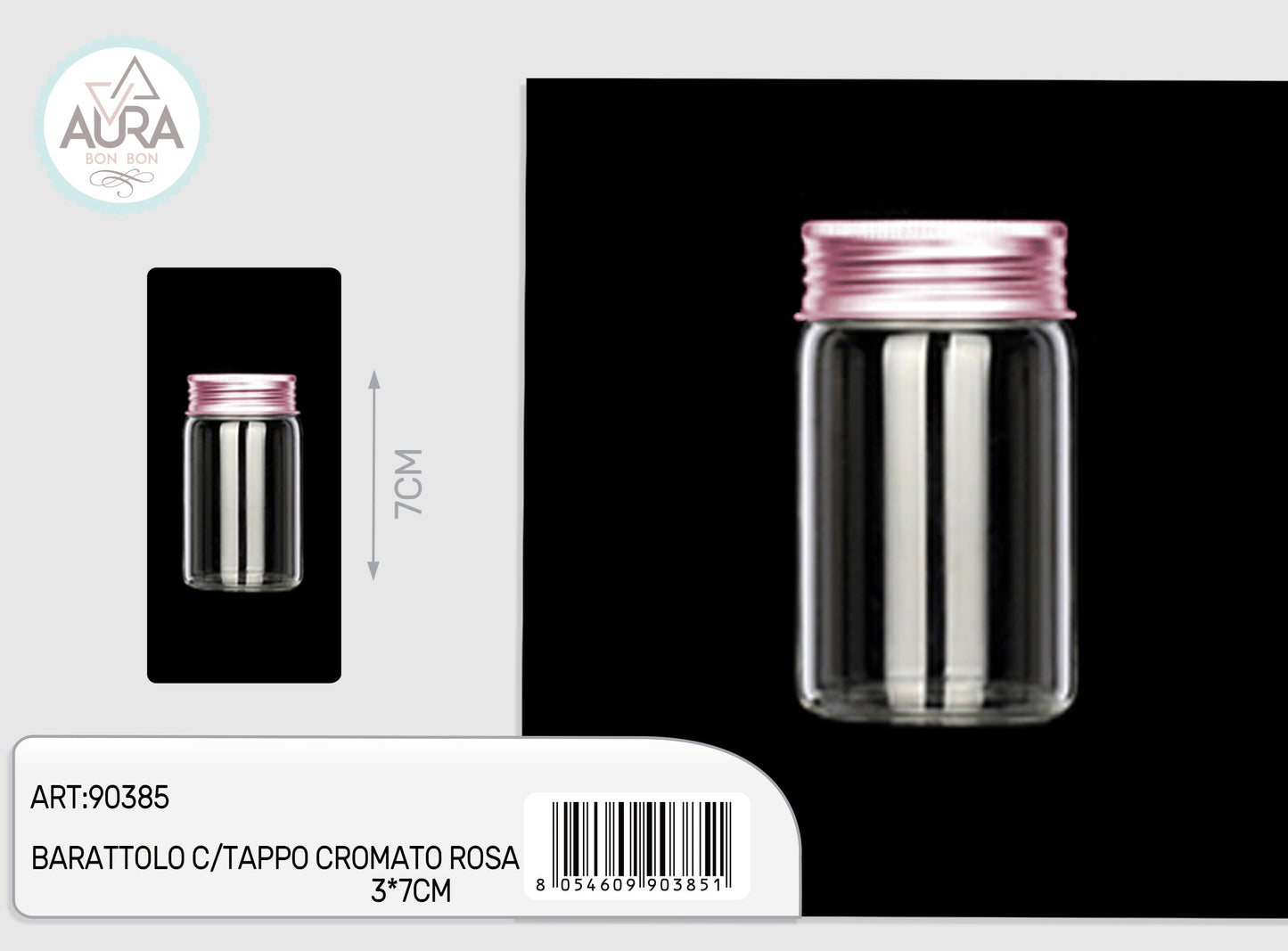 barattolo in vetro con tappo cromato rosa 3x7cm