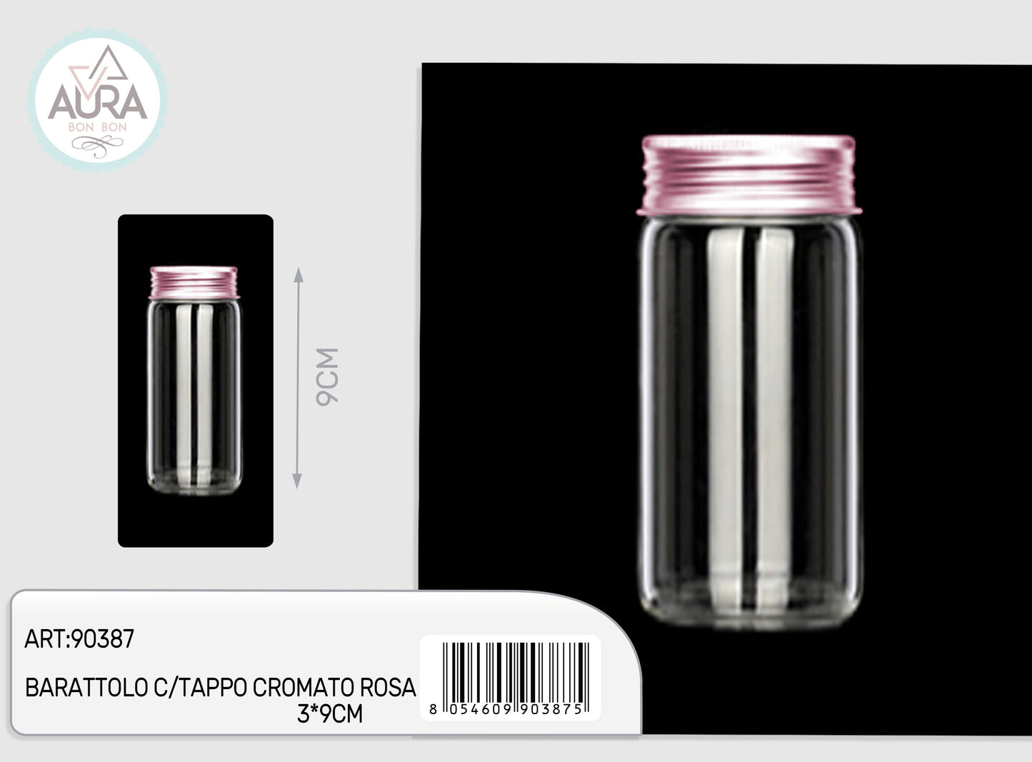 Barattolo in vetro con tappo cromato rosa 3x9cm