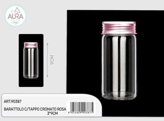Barattolo in vetro con tappo cromato rosa 3x9cm