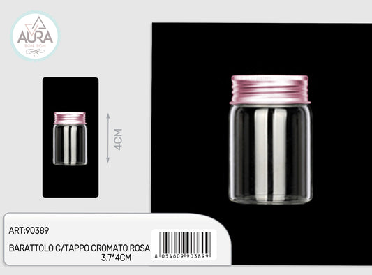 barattolo in vetro con tappo cromato rosa 3x4cm