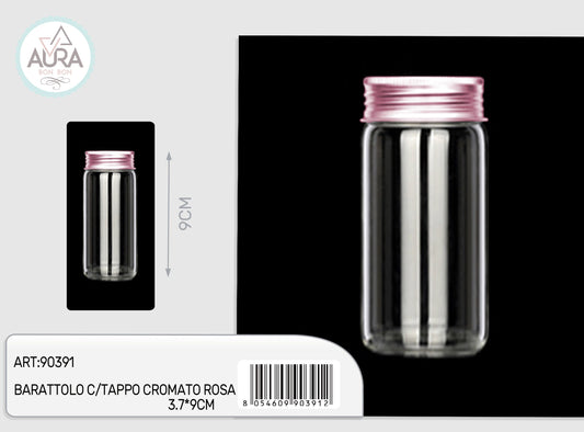 barattolo in vetro con tappo cromato rosa 3x9cm