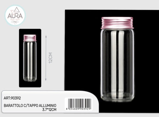barattolo in vetro con tappo cromato rosa 3,7x12cm