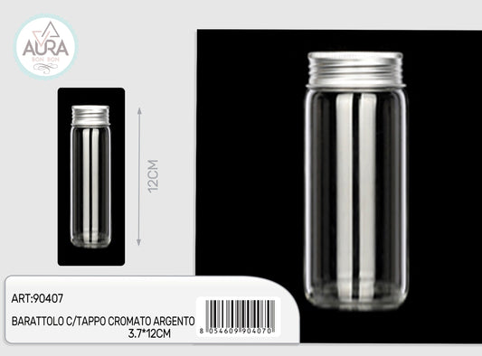 barattolo in vetro con tappo cromato argento 3,7x12cm
