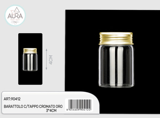 barattolo in vetro con tappo cromato oro 3x4cm