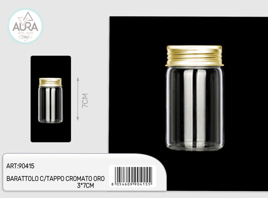 barattolo in vetro con tappo cromato oro 3x7cm